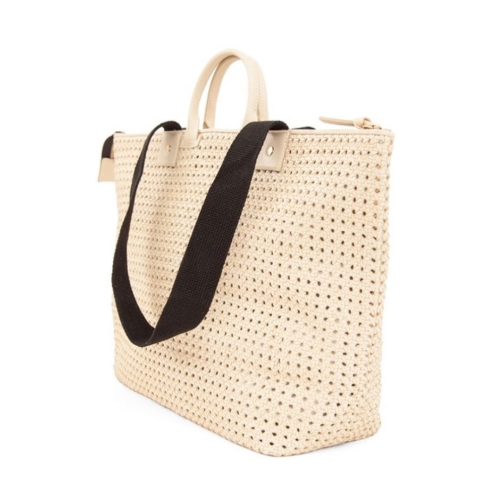 NWT Clare V. Le Zip Sac Leather Tote Cream Rattan